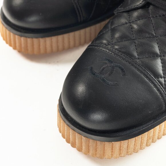 Chanel Black Quilted Leather Interlocking-CC Combat Boots - Picture 7 of 11